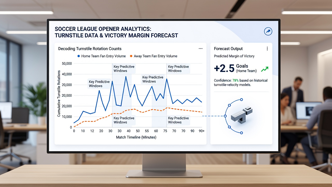 Analysts reviewing turnstile sensor data dashboards ahead of soccer match predictions