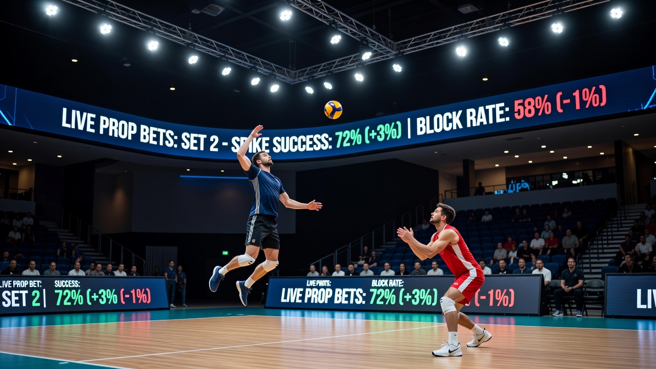 Arena lighting setup during an evening volleyball match with visible fixture arrays and court illumination patterns