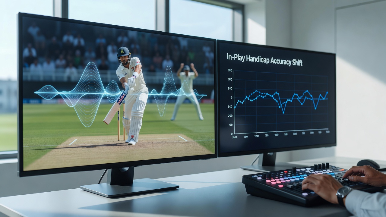 Broadcast feed delay visualization showing timing offsets between live action and viewer screens during a Test cricket match