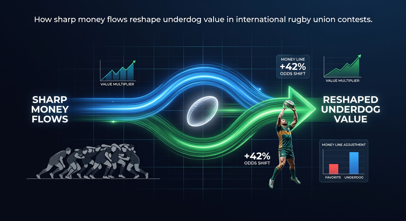 Professional bettors reviewing rugby match data and line movements on multiple screens