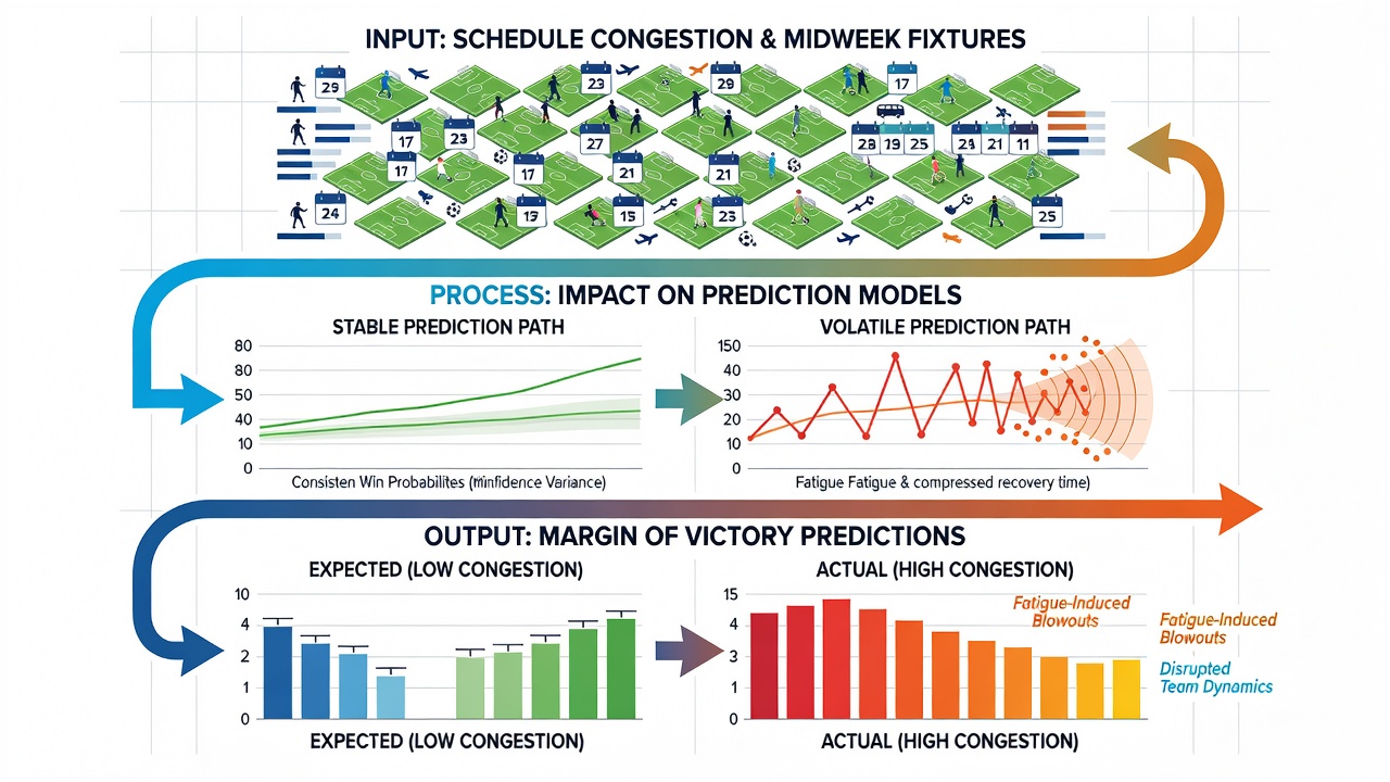 Data visualization showing goal margin compression during periods of fixture congestion in European soccer