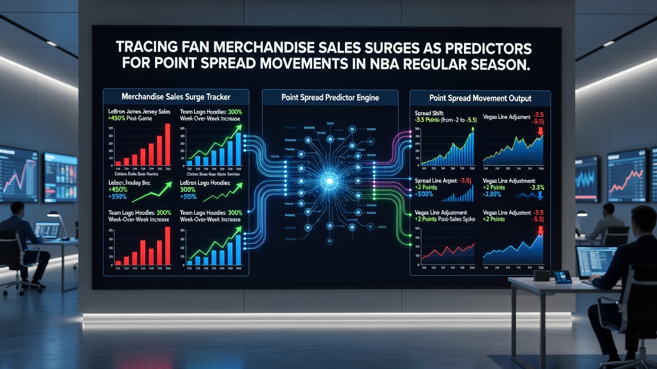 Charts displaying merchandise sales trends next to NBA betting spread movements