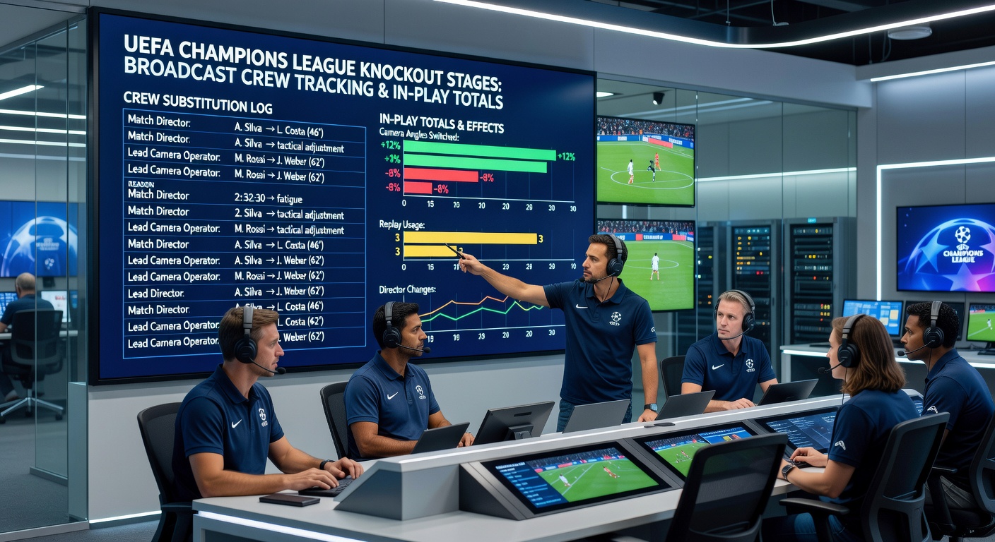 UEFA Champions League broadcast production team managing live coverage during a knockout match
