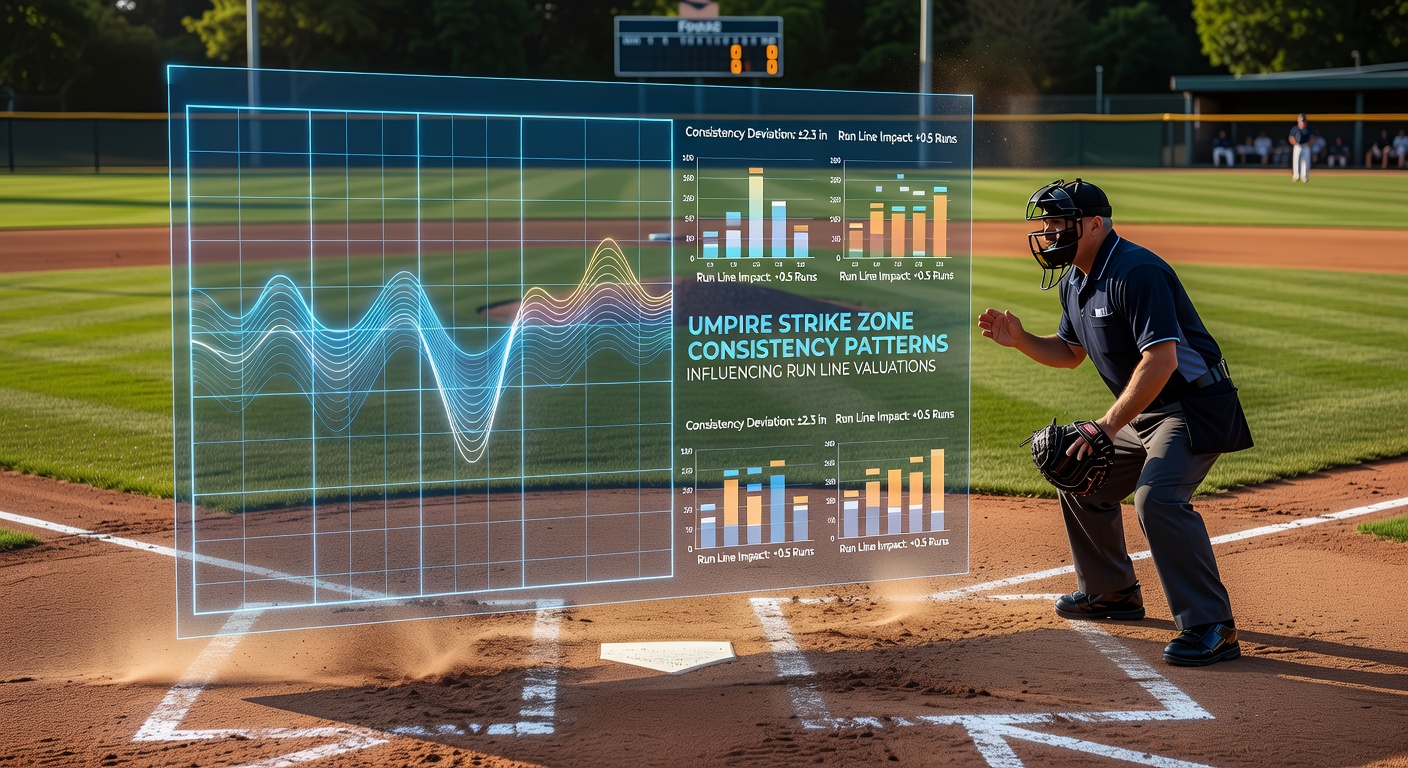 Umpire calling a close pitch during an afternoon MLB game with visible strike zone overlay